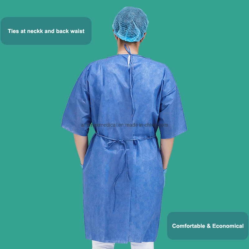 Factory Non Woven PP/PP+PE/SMS/SMMS Disposable PE Isolation Medical Gown Visit Coat