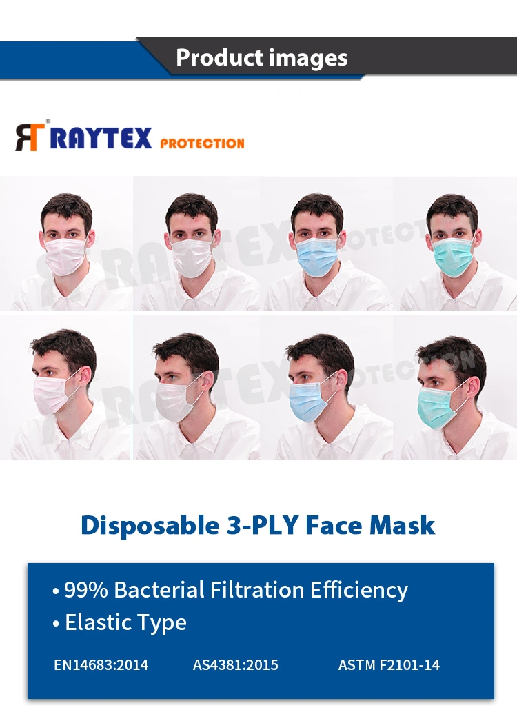 Dustproof 3 Ply Disposable Face Mask Nonwoven Polypropylene PP Meltblown From Raytex