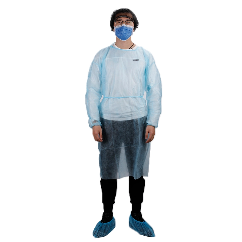 Laboratory Isolation Non Woven Polypropylene Non-Sterilized Disposable PP/SMS/PE+PP Coated Isolation Gown