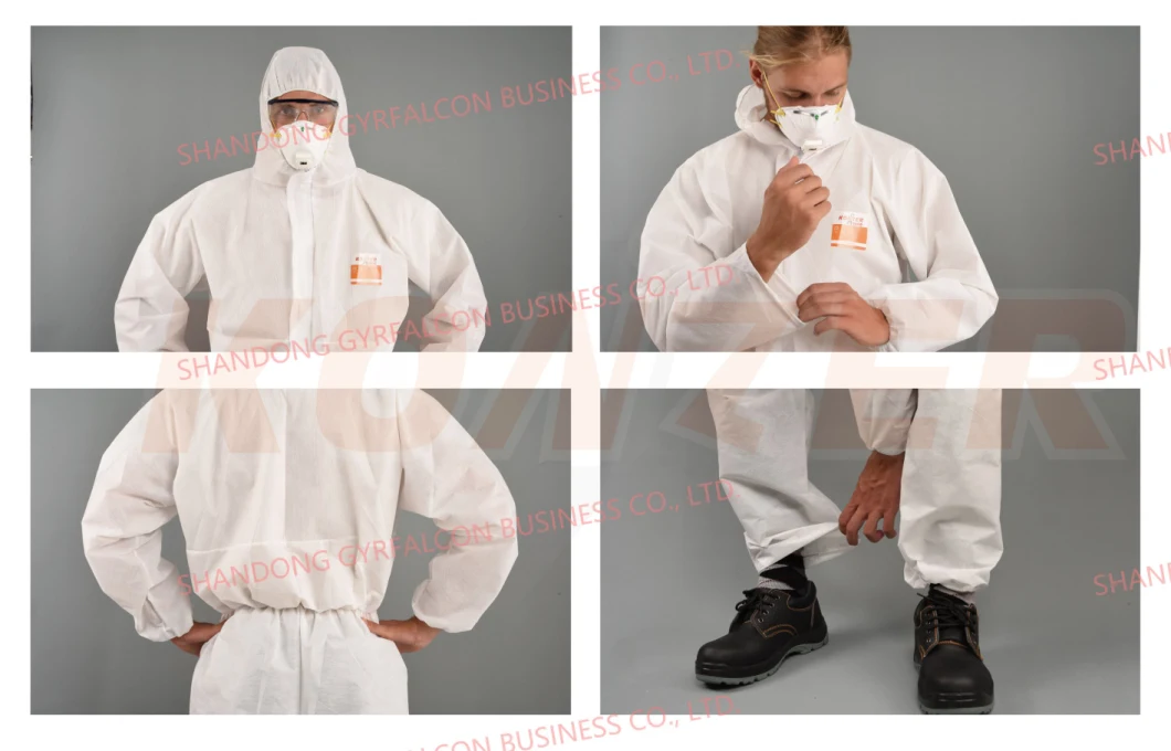 Konzer1000 Disposable Protective Suit with Anti-Bacterial Microporous Nonwoven Fabric/PP+PE