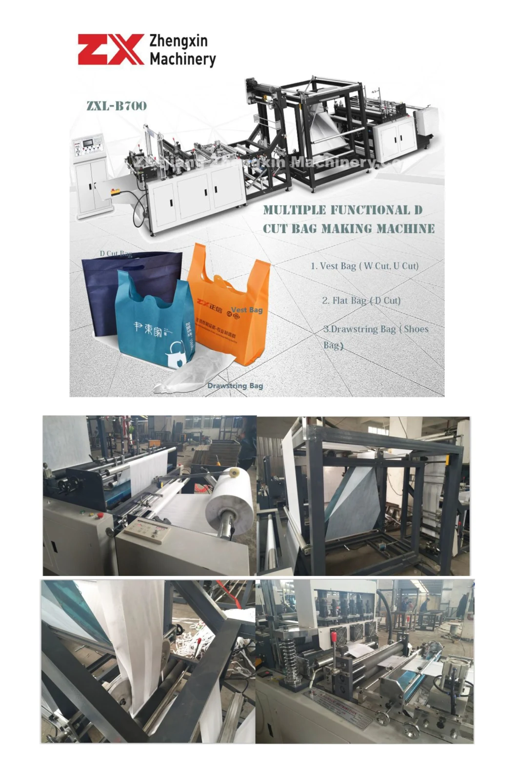 Zx Polypropylene Fiber Polyester Fibre Automatic Nonwoven Bag Making Machine for D Cut Bag, T Shirt Bag, Shoes Bag