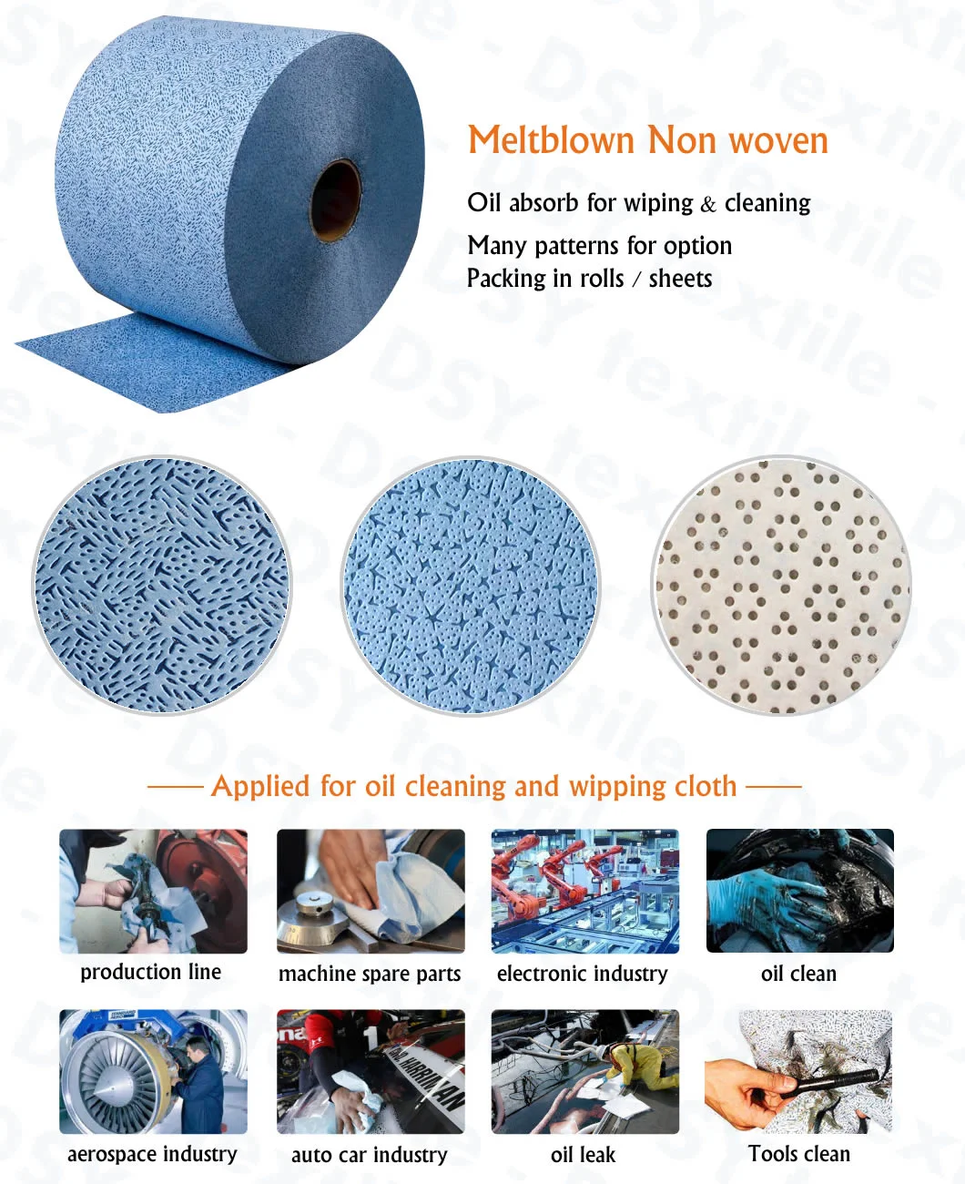 Embossed PP Meltblown Non-Woven Industrial Cleaning Wipes