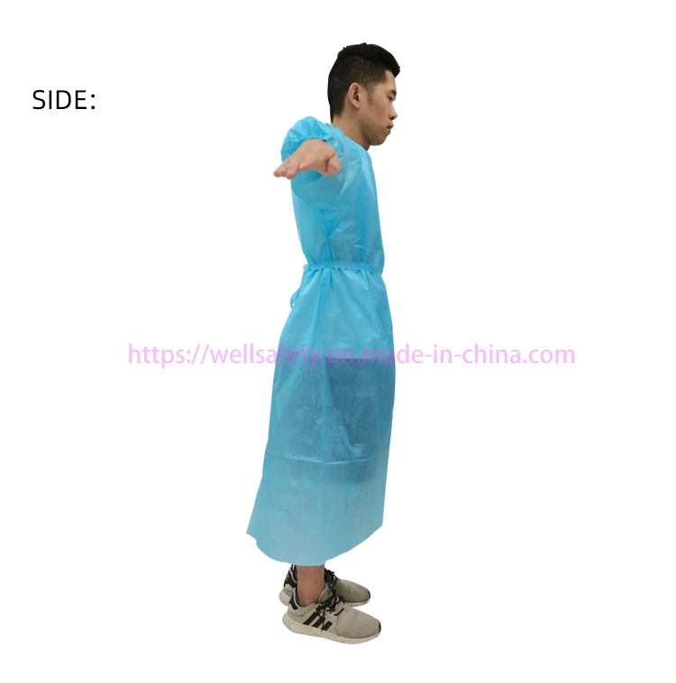 FDA CE ISO SGS En13485 En13795 AAMI Nonwoven Waterproof PP PE Lab Caot Disposable CPE Apron SMS Suit Workwear Disposable Isolation Gown