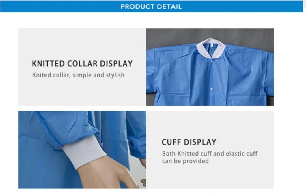 Disposable PP Nonwoven /SMS/PP+PE Lab Coat with Velcro/Collar