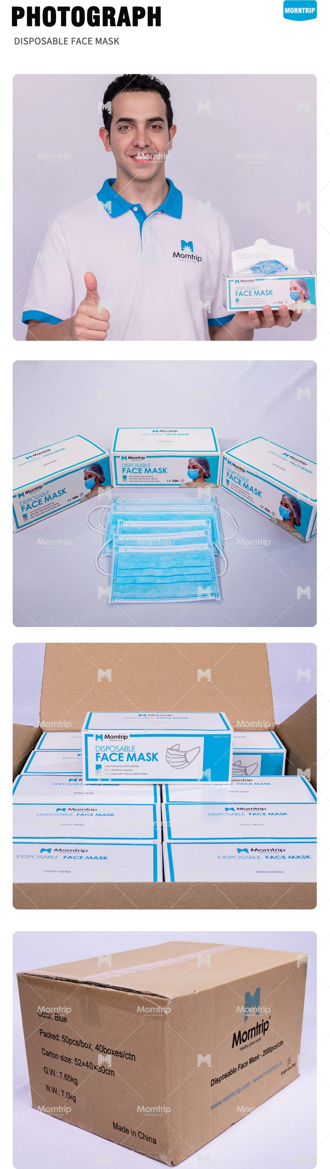 Colored Nonwoven Bfe 99 Sterile Antiviral 3 Ply Disposable Earloop Sanitary Medical Surgical Face Mask