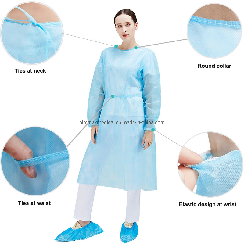 2020 Aimmax Best Seller Disposable Non Woven PP/PP+PE/SMS/SMMS Isolation Gown Visit Gown