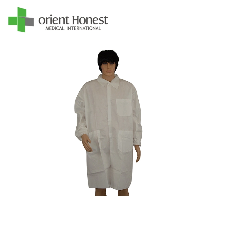 PP Non Woven PP+PE Microporous Material Lab Coat with Pockets Visit Clothing