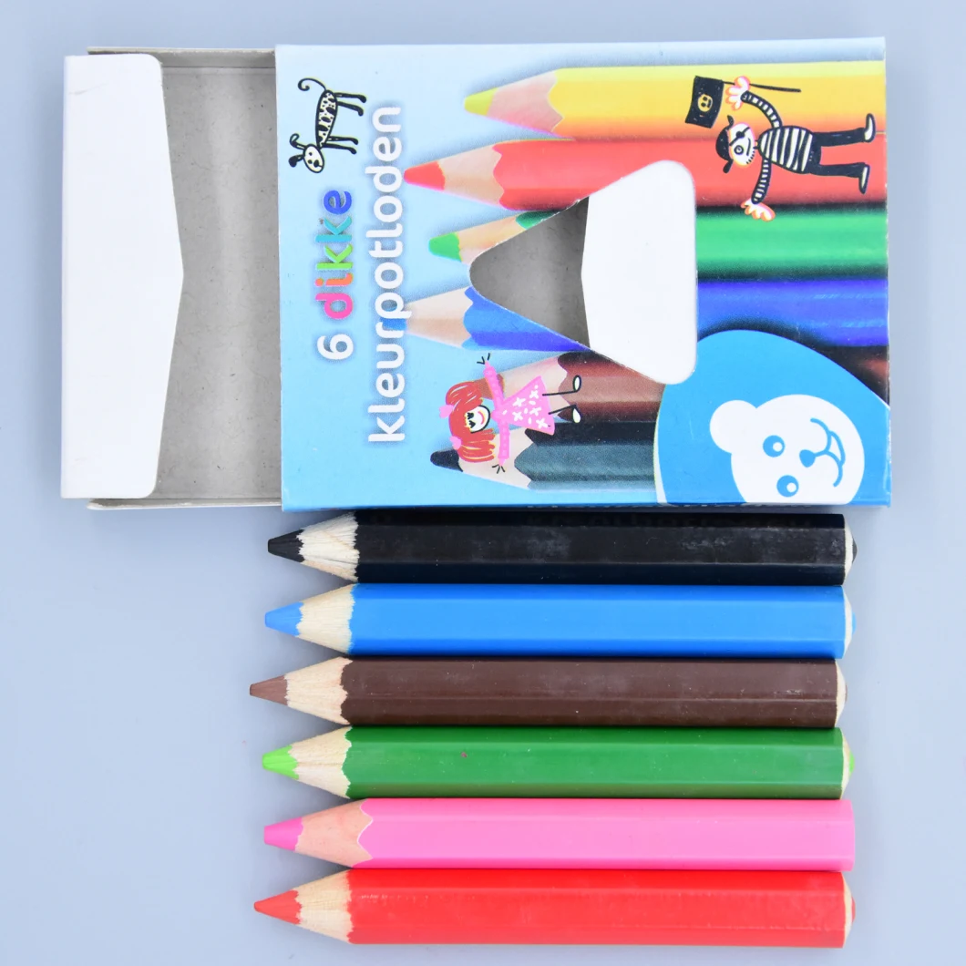 Kids Stationery Popularity 3.5 Inch 6 PCS Hexagonal Jumbo Colored Pencil in Colored Printed Box