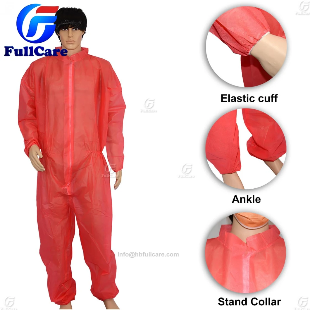 Disposable Anti Static Nonwoven PP/PP+PE/SMS/Microporous Stand Collar Coverall