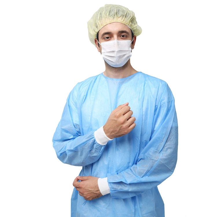 Visitor Yellow Insulation Non Woven Polypropylene Waterproof Impervious Disposable Isolation Gowns Level 2 with Knitted Cuffs