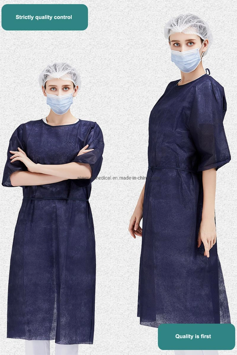 Factory Non Woven PP/PP+PE/SMS/SMMS Disposable PE Isolation Medical Gown Visit Coat