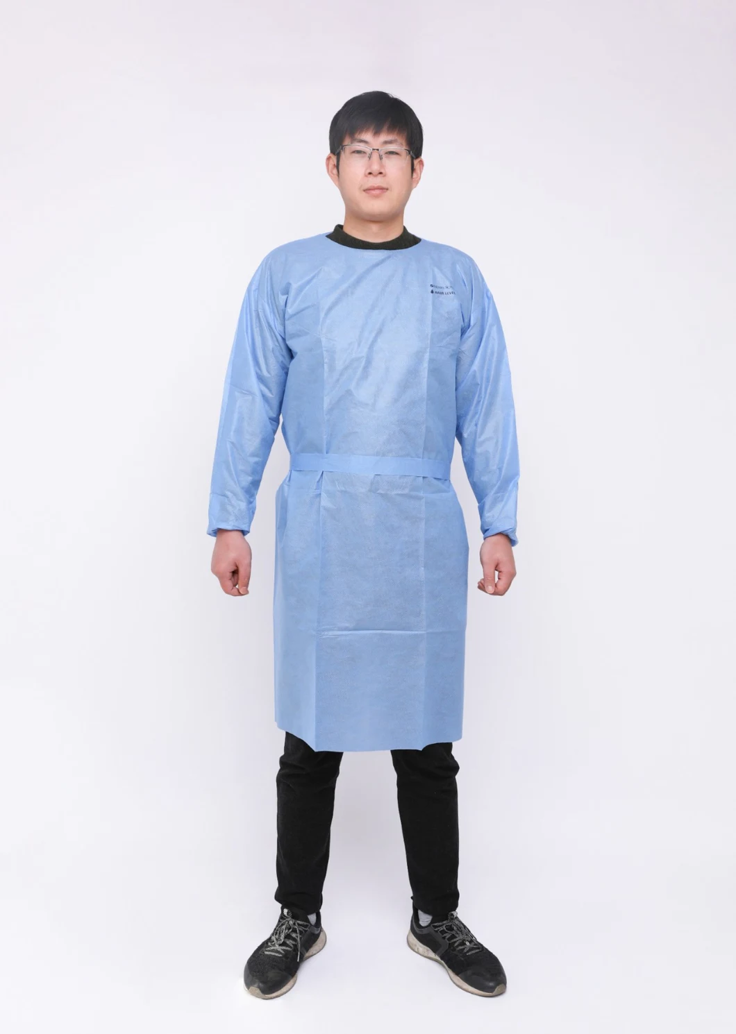 Disposable Non Woven Patient Gown Non-Woven Cover Blue Waterproof Plastic Isolation Gown with Long Sleeves