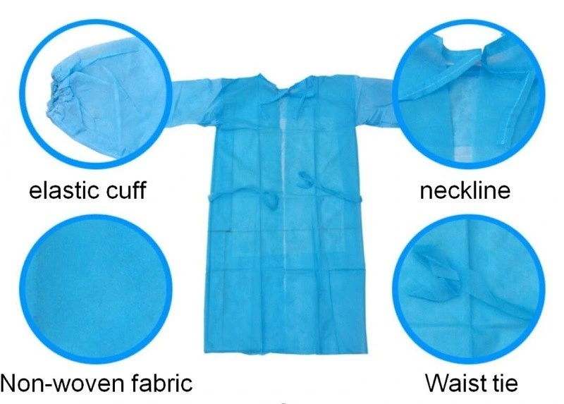 Disposable PP Non-Woven PP+PE SMS Isolation Gown Visitor Gown