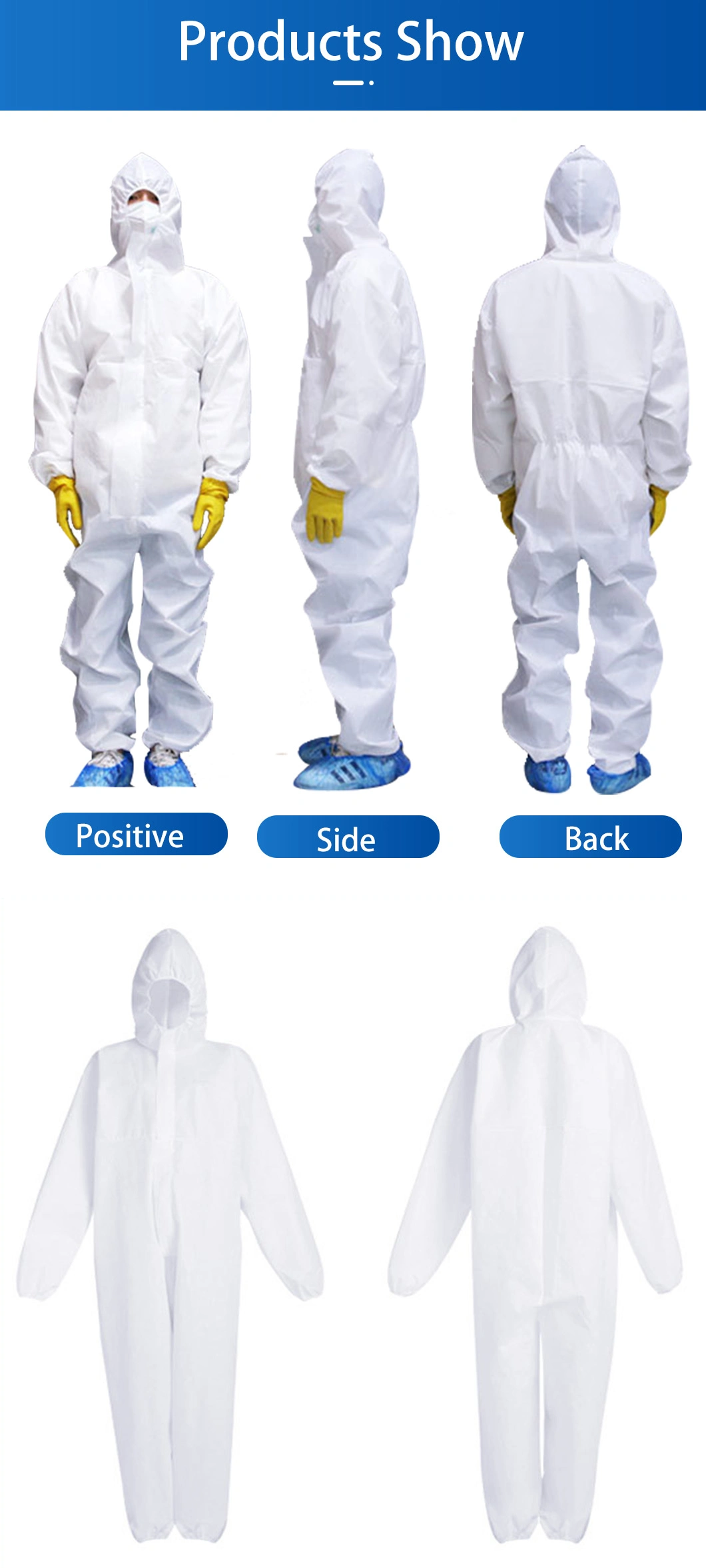 Disposable Nonwoven PP/SMS/PP+PE Microporous Coverall