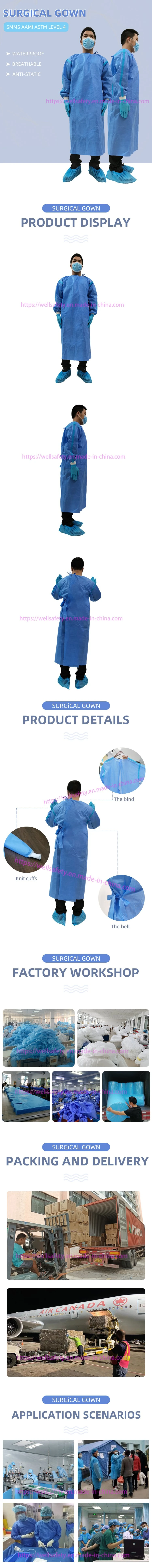 Cheap Water Resistant Gown Coverall SMS Type Non Woven Disposable Coat AAMI 4 Gowns Disposable Non Woven Gown