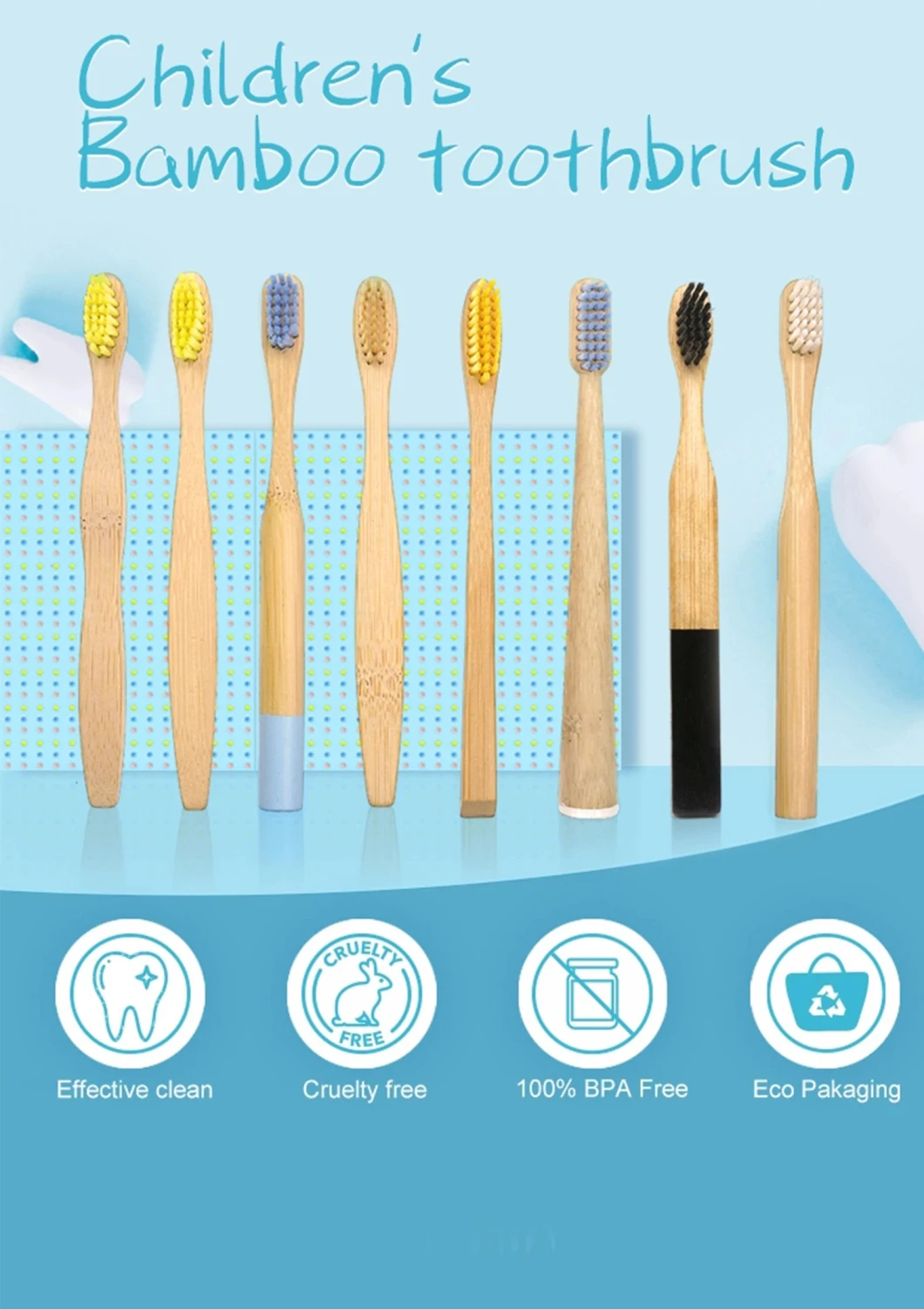 Wholesale Biodegrable Children Child Kids Bamboo Tooth Brushes with OEM Package