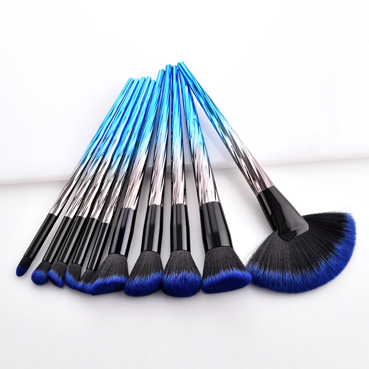 Private Label Cosmetics Custom Gradient Color Handle Makeup Brush 10PCS Black Blue Personalized Makeup Brush Set