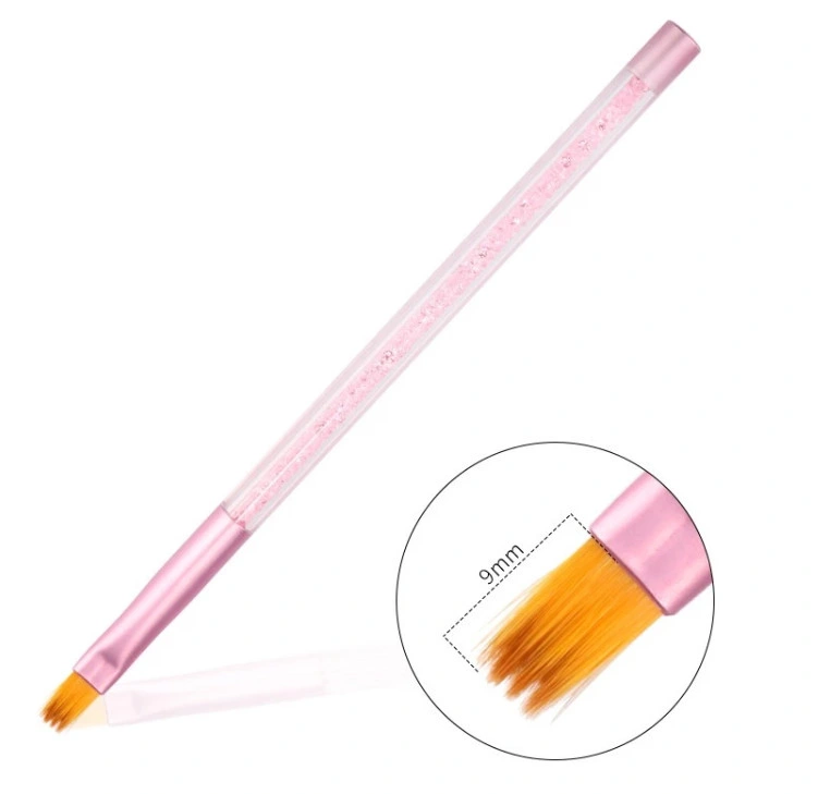 Pink Colors Rhinestone Inside Acrylic Metal Handle Nail Art Gel Brush Pen Set Private Label 9 PCS Gel Polish Nail Brush