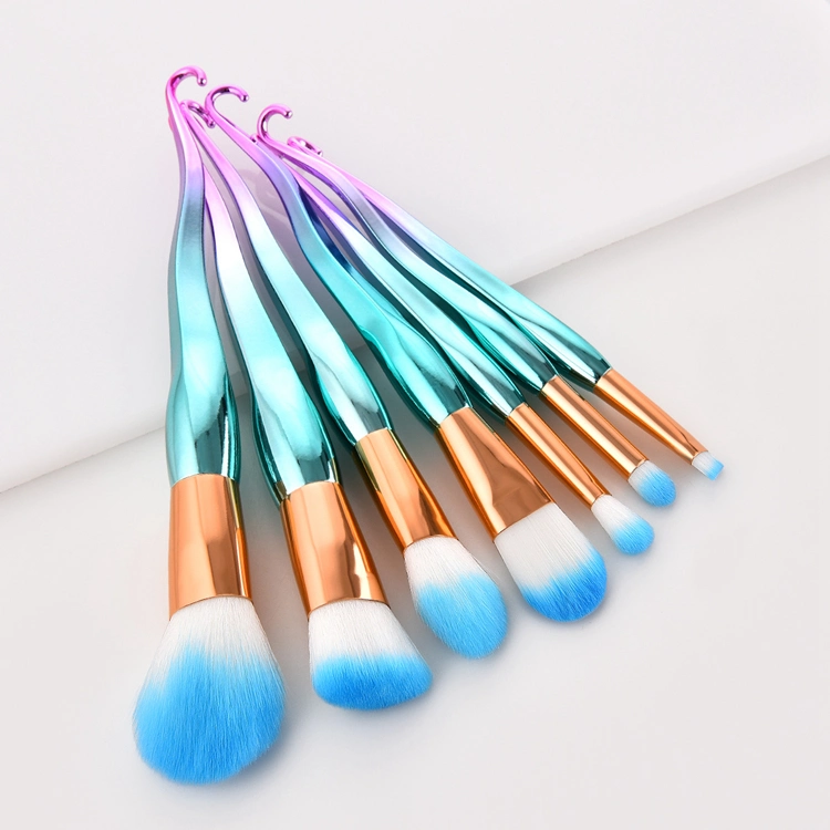 Unicorn Professional Foundation Concealer Makeup Brush Set 7PCS Hook Sword Cosmetic Eyeshadow Eyebrow Fan Brush Set