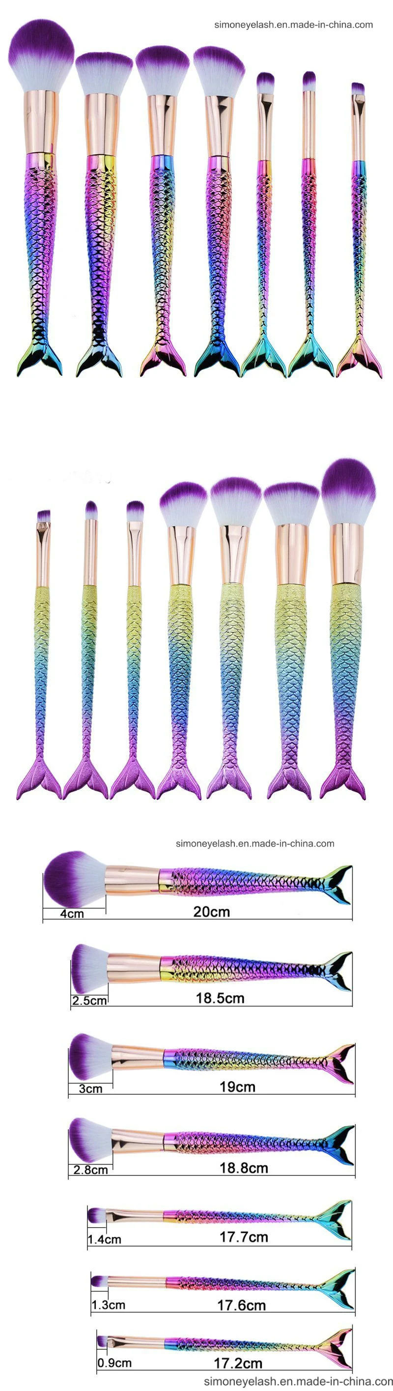 7PCS Mermaid Makeup Brushes Set Cosmetics Brushes for Make up Beauty