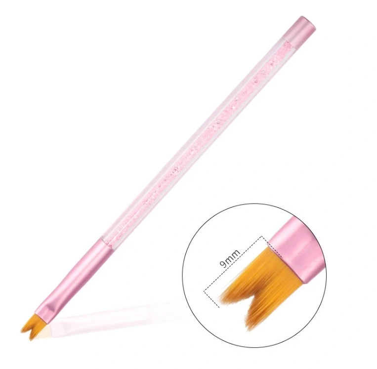 Pink Colors Rhinestone Inside Acrylic Metal Handle Nail Art Gel Brush Pen Set Private Label 9 PCS Gel Polish Nail Brush