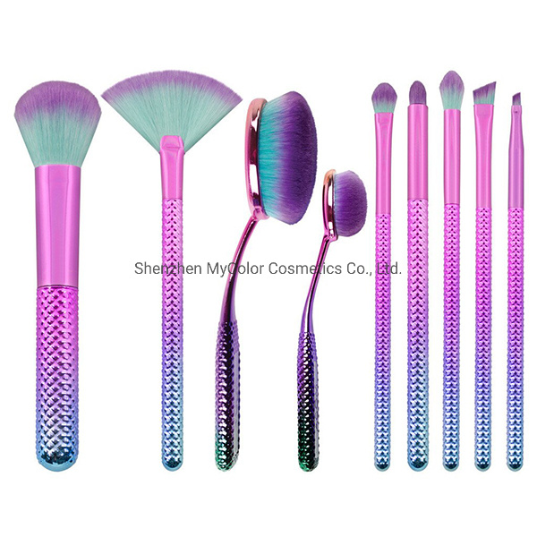 Ombre Pink Customized Makeup Brushes Set Tooth Brush Shape Foundation Brush