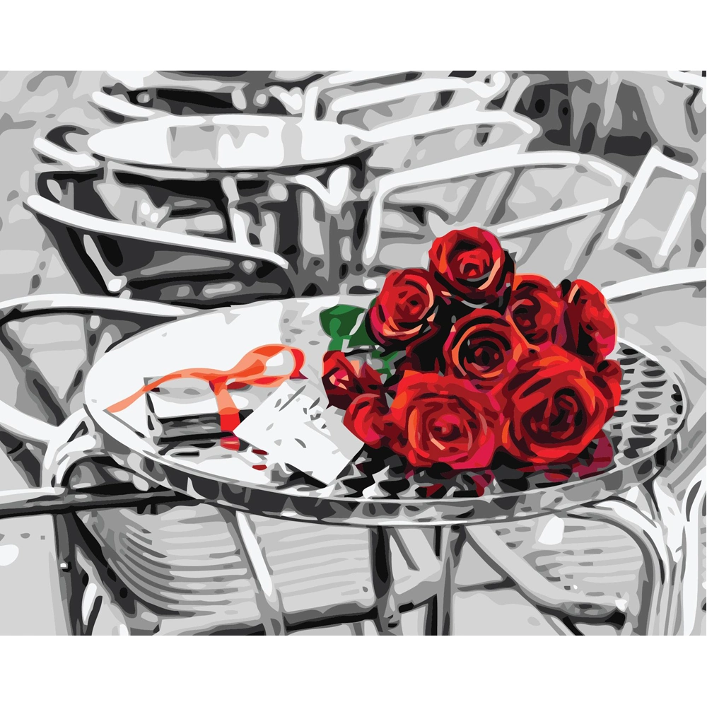 Roses on The Table DIY Canvas Oil Painting Paint by Number Picture on Canvas The Canvas Print Living Room