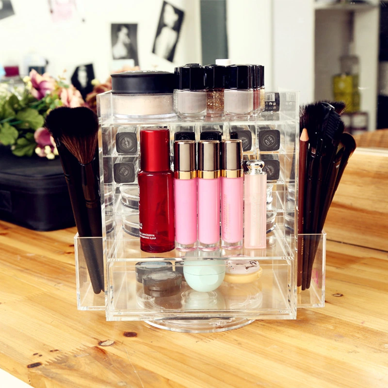 Cusotm Rotating Acrylic Lipstick Makeup Organizer with Brush Holder