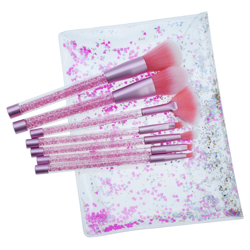 7PCS Makeup Brush Set with Shiny Crystal Liquid Quicksand Glitter Acrylic Handle Esg10503