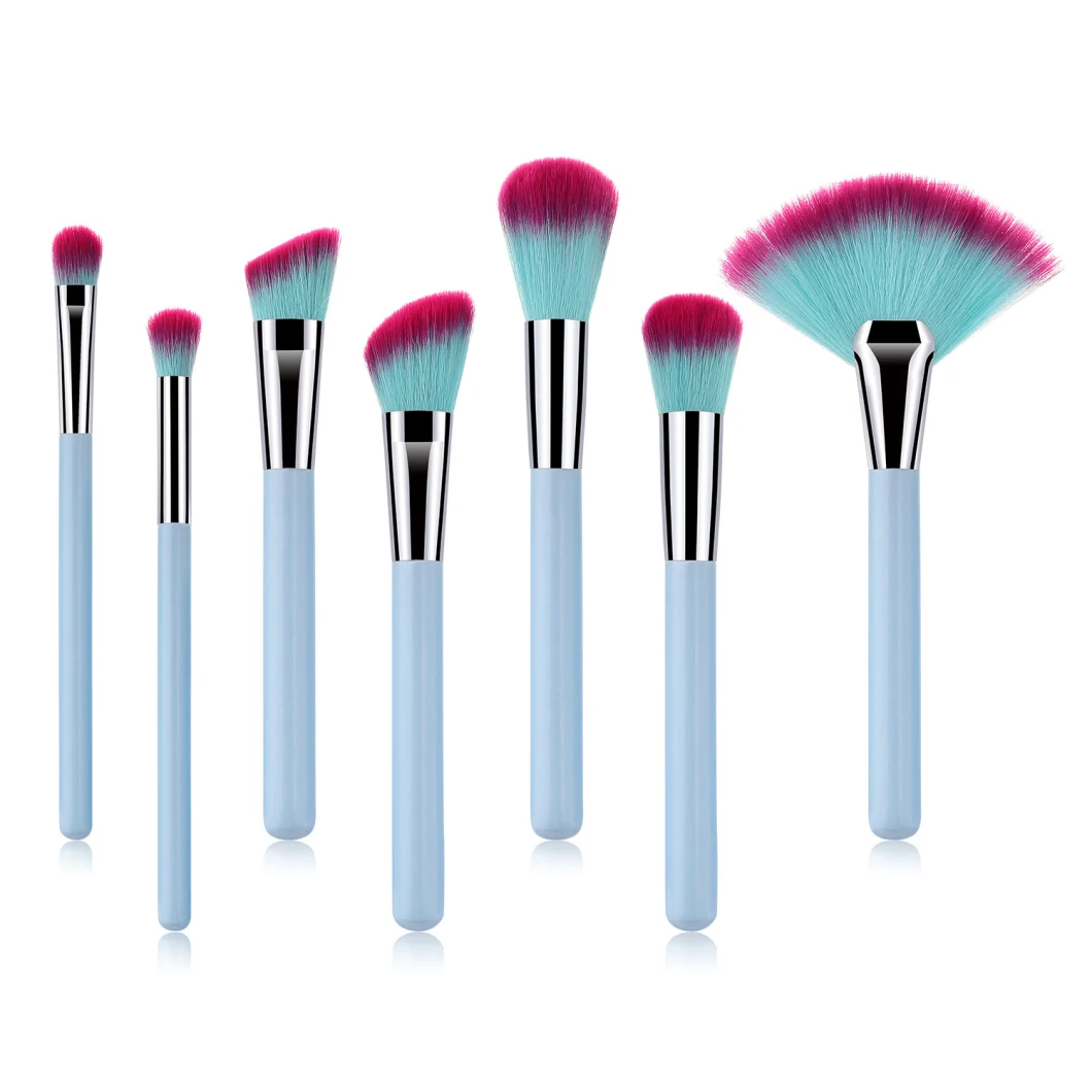 7PCS Blue Cosmetics Brush Set Portable Makeup Brush Set for Powder Eyeshadow Lipstick
