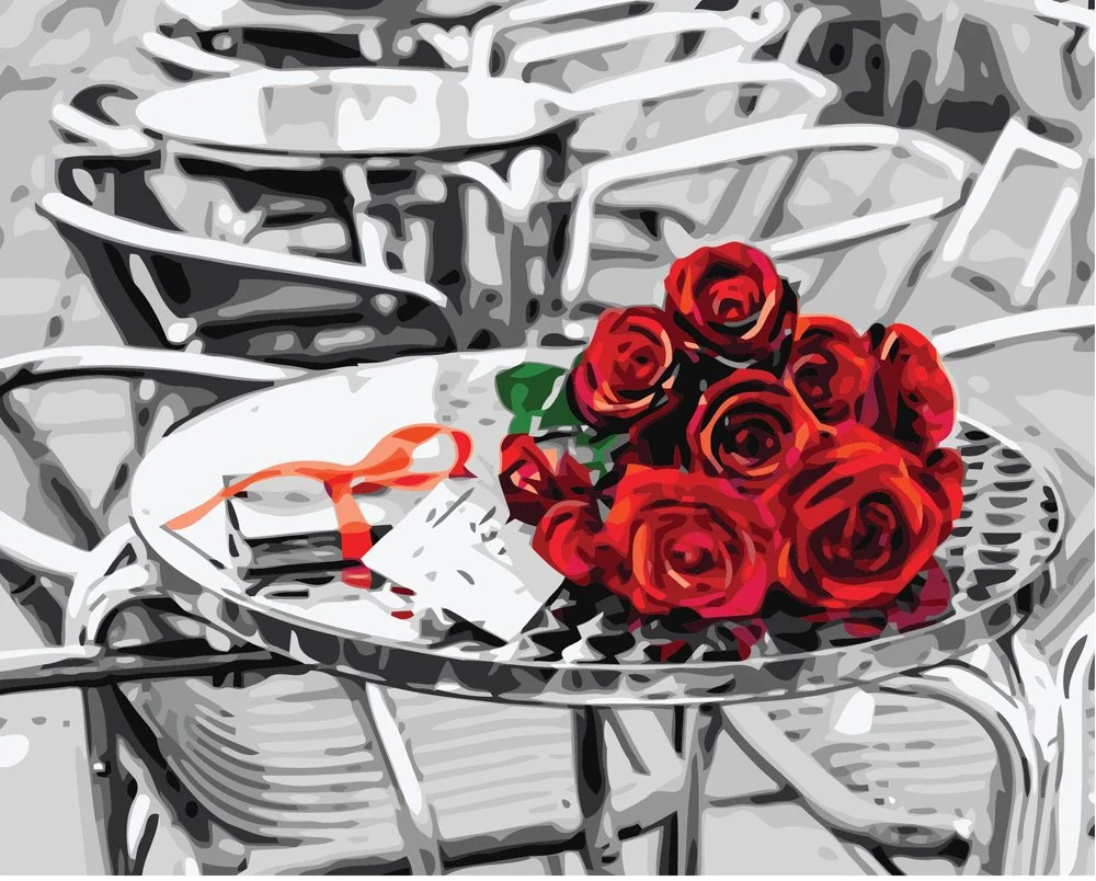 Roses on The Table DIY Canvas Oil Painting Paint by Number Picture on Canvas The Canvas Print Living Room