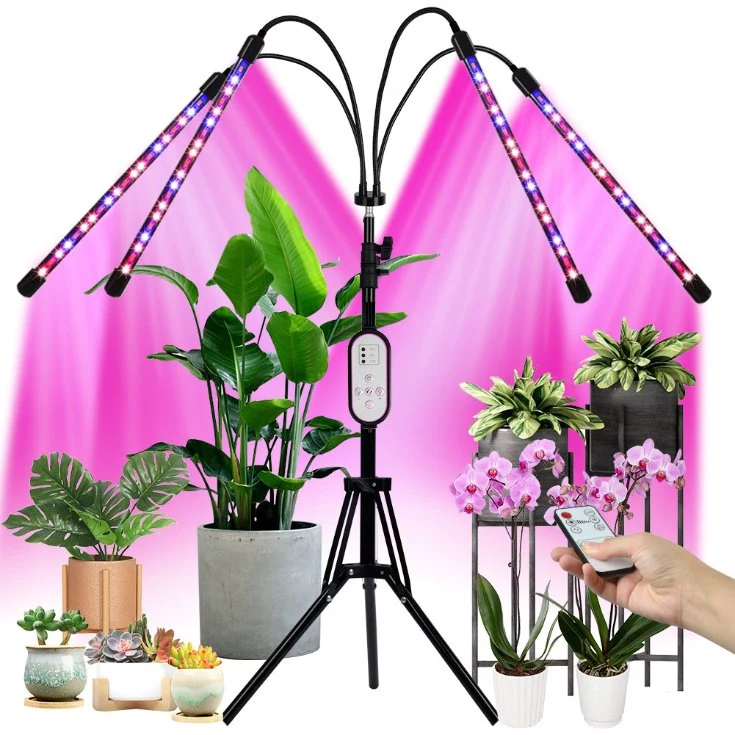 LED Grow Light 4 Head 60W/80W/100W Light Dimmable Full Spectrum Plants LED Grow Light Strip Greenhouse Grow Lamp Garden Growth Light Bar Adjustable for Indoor