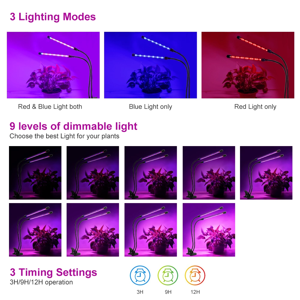 Newest Indoor Plant Light Full Spectrum 380-730nm Timing Dimmable 50W 100W LED Grow Light Dual Head Tube