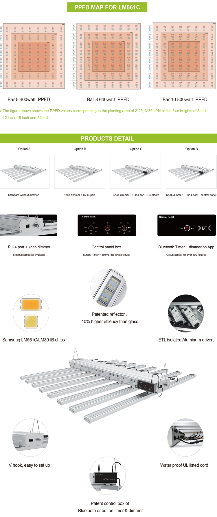 8 Bar LED Grow Light 650W High Ppfd LED Grow Light Lm301b