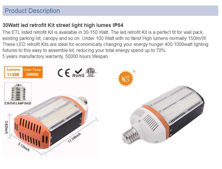 Mh/HID/HPS Replacement 150W LED Bulb Light Retrofit Kit for Cobra Street, Shoebox Fixture