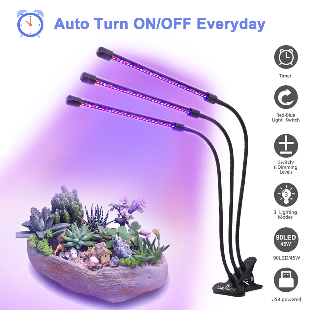 Adjustable Gooseneck Full Spectrum Indoor Plant Grow Light Sunlight Lamp 3 Heads LED Grow Light with 3/6/12h Timer 3 Switch Modes 6 Dimmable Levels