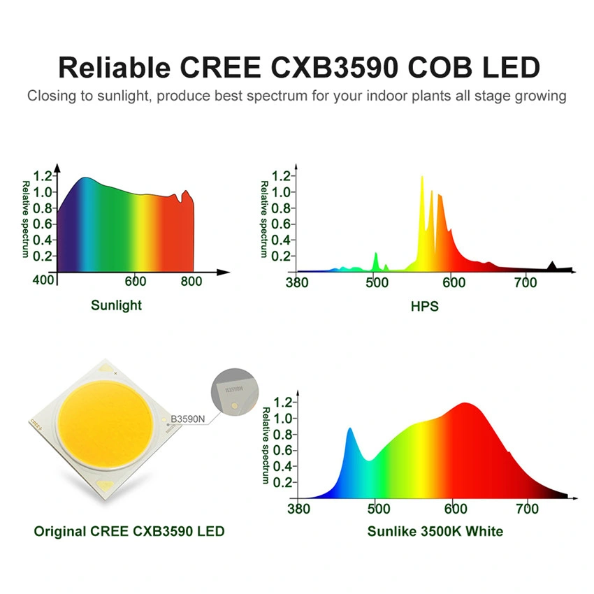 Wholesale Dimmable Full Spectrum COB Grow Lights Commercial Hydroponic CREE Cxb3590 LED Grow Light for Indoor Plants