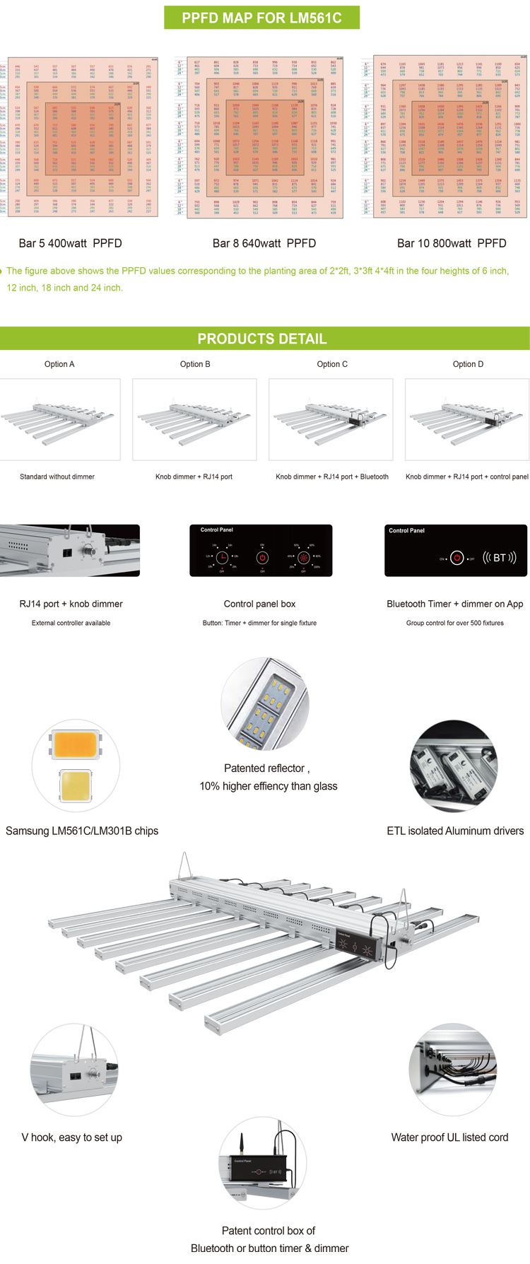 LED Grow Light Adjustable 640 Watt 600W LED Full Spectrum Grow Light