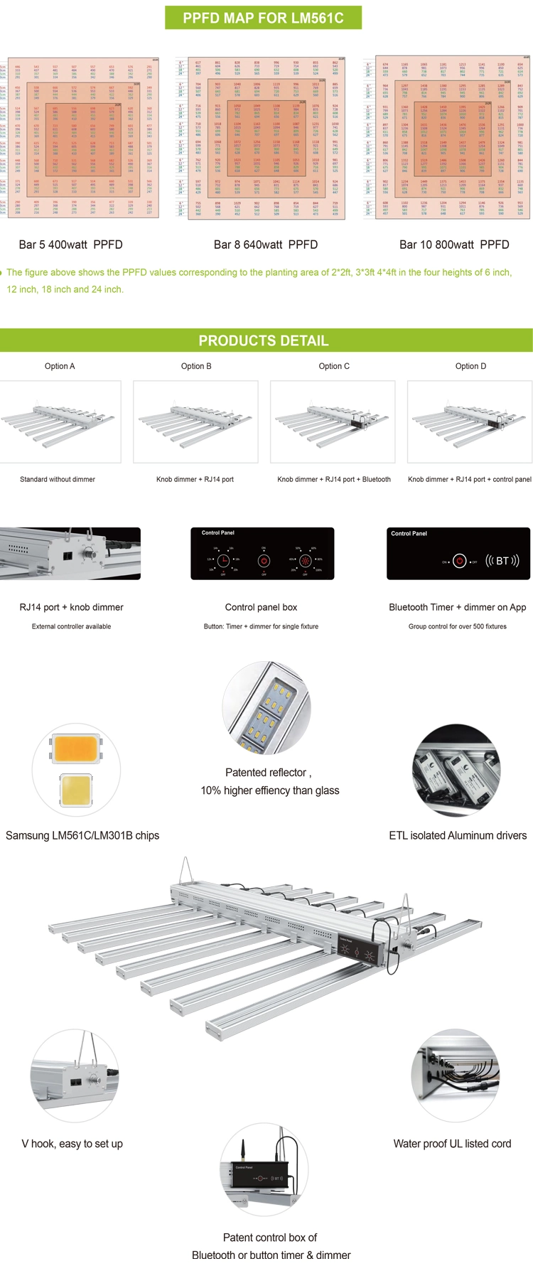 Samsung 320W 400W 500W 900W Commercial LED Grow Light Bar