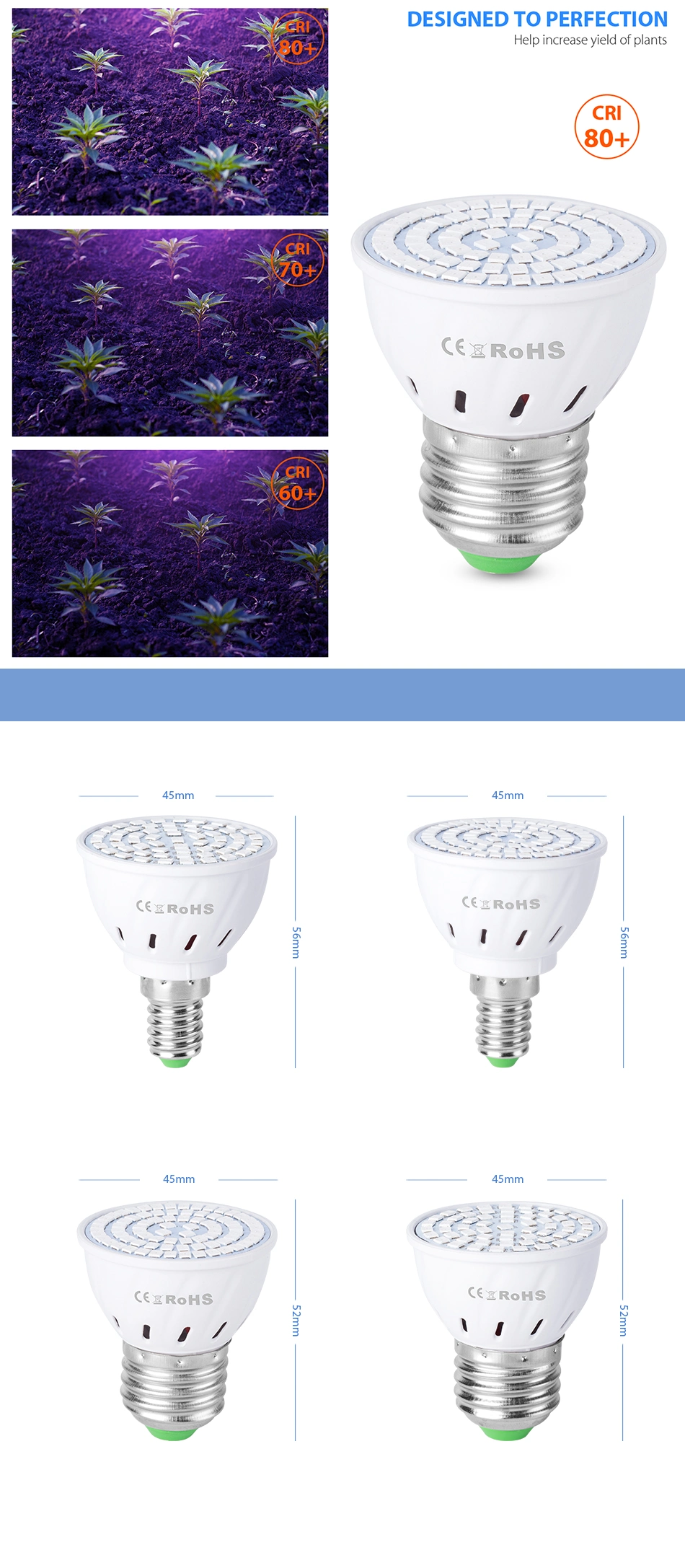 2835SMD Full Spectrum LED Grow Light Bulb Lamp for Veg Bloom Indoor Plant E27/GU10/E14