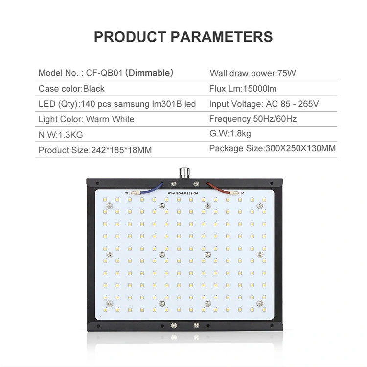 Samsung Quntuam Board Dimmable 75W 150W LED Grow Light with High Lumens