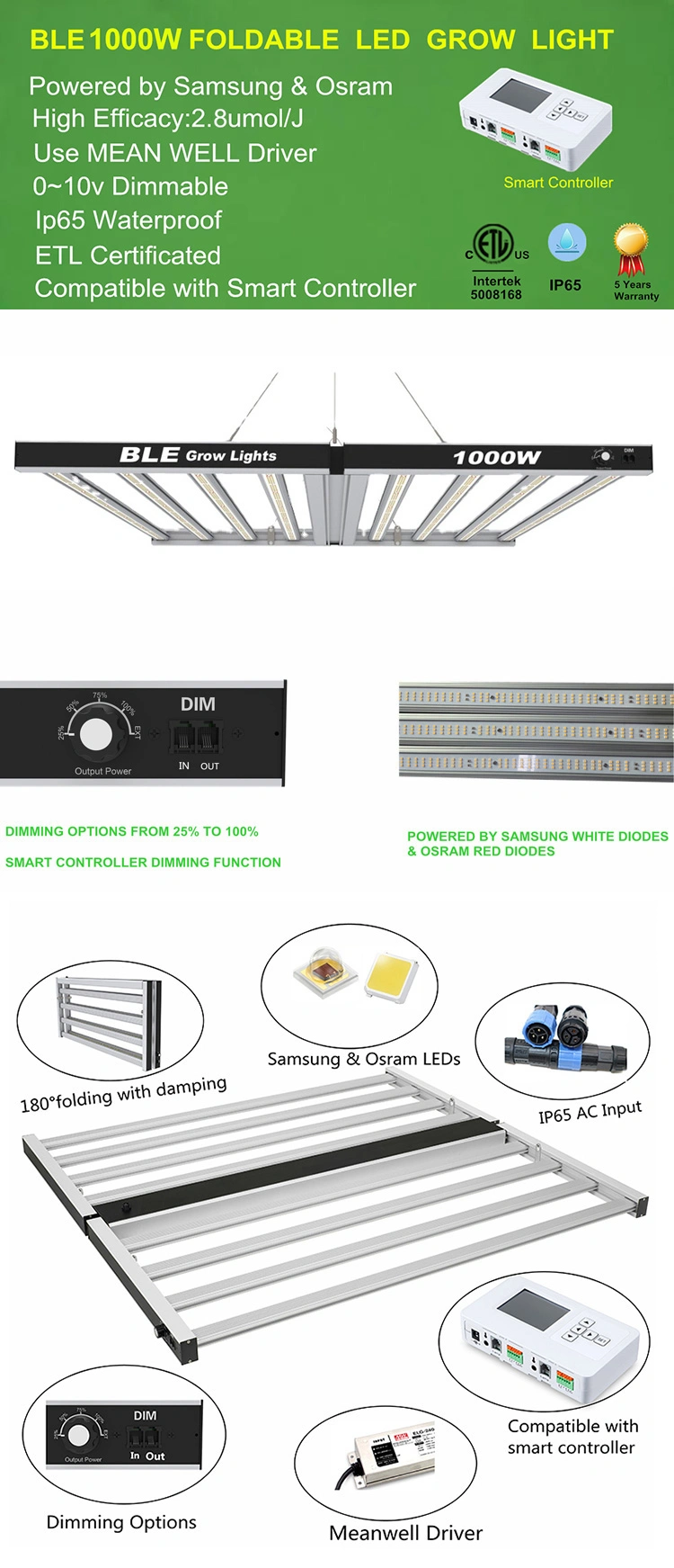 Factory Price LED Grow Light 8 Bar 1000W 110-277 Volt Professional Lighting Gavita PRO 1700e
