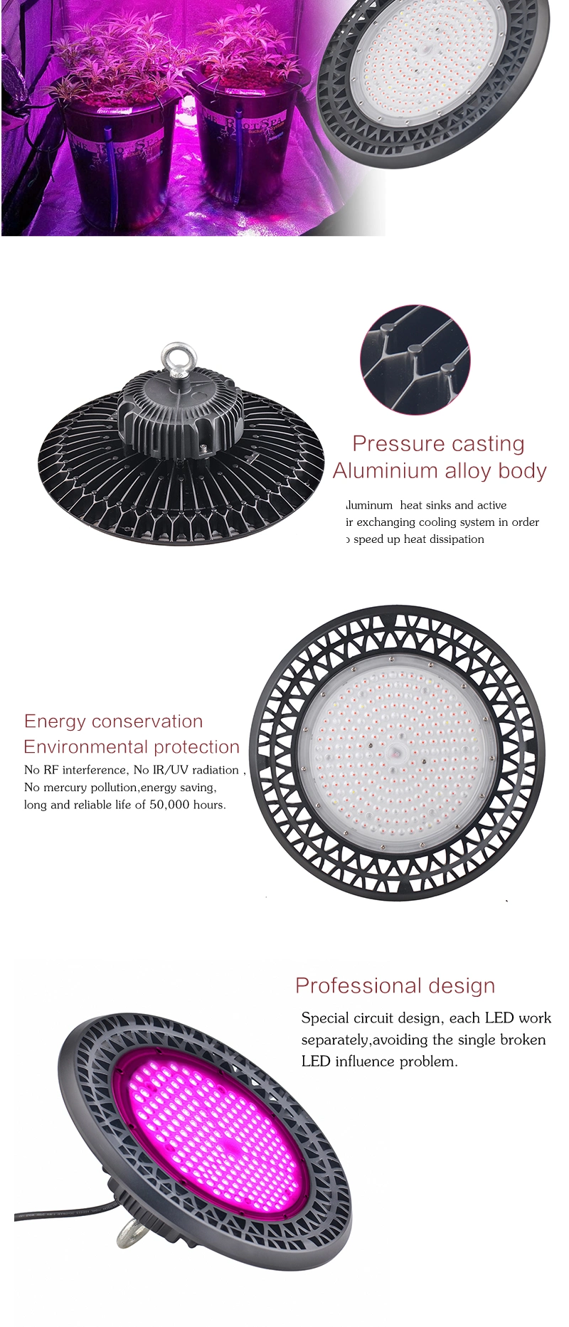 Aluminum Die-Casting SMD3030 and UL Driver 100W 200W UFO LED Grow Lights