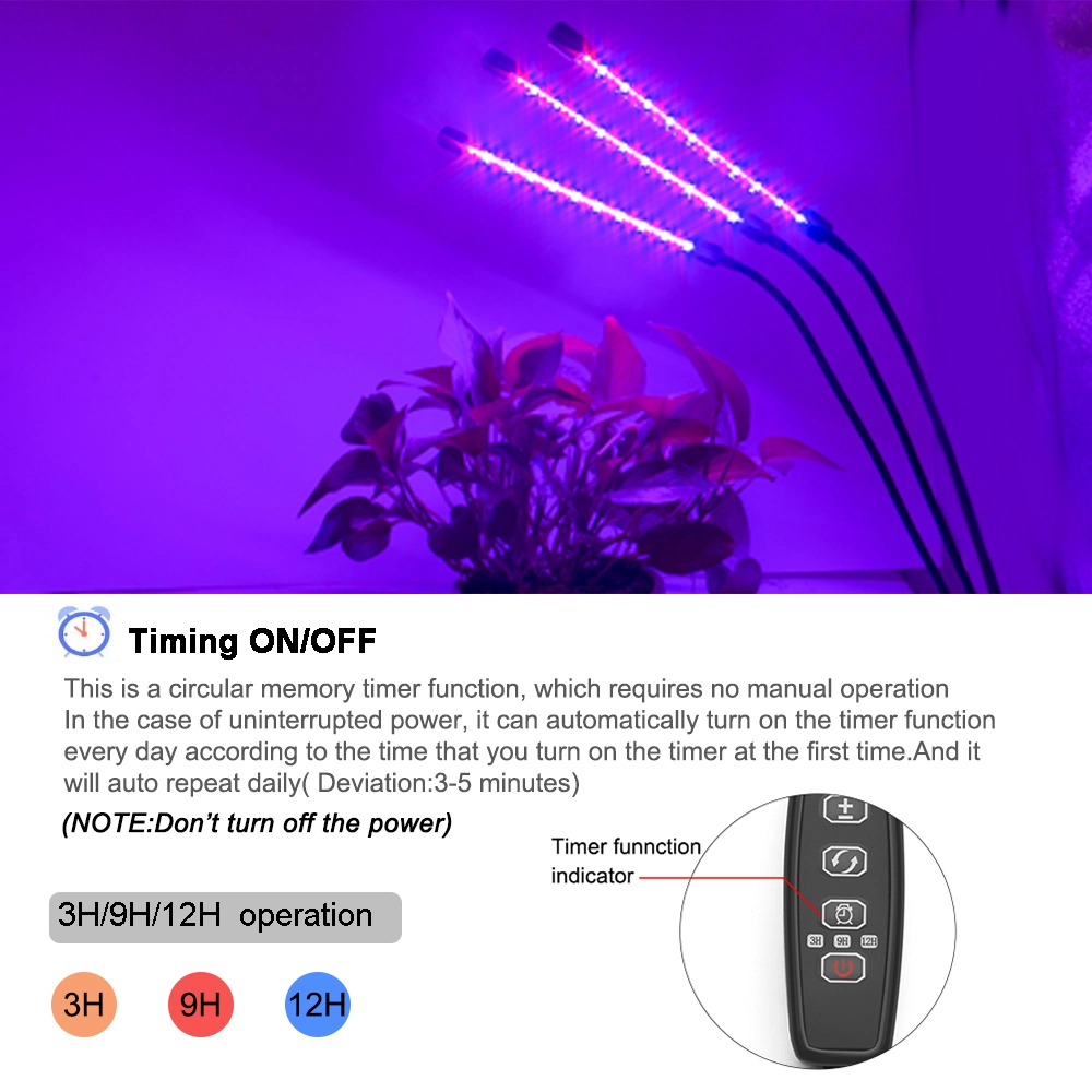 Adjustable Gooseneck Full Spectrum Indoor Plant Grow Light Sunlight Lamp 3 Heads LED Grow Light with 3/6/12h Timer 3 Switch Modes 6 Dimmable Levels