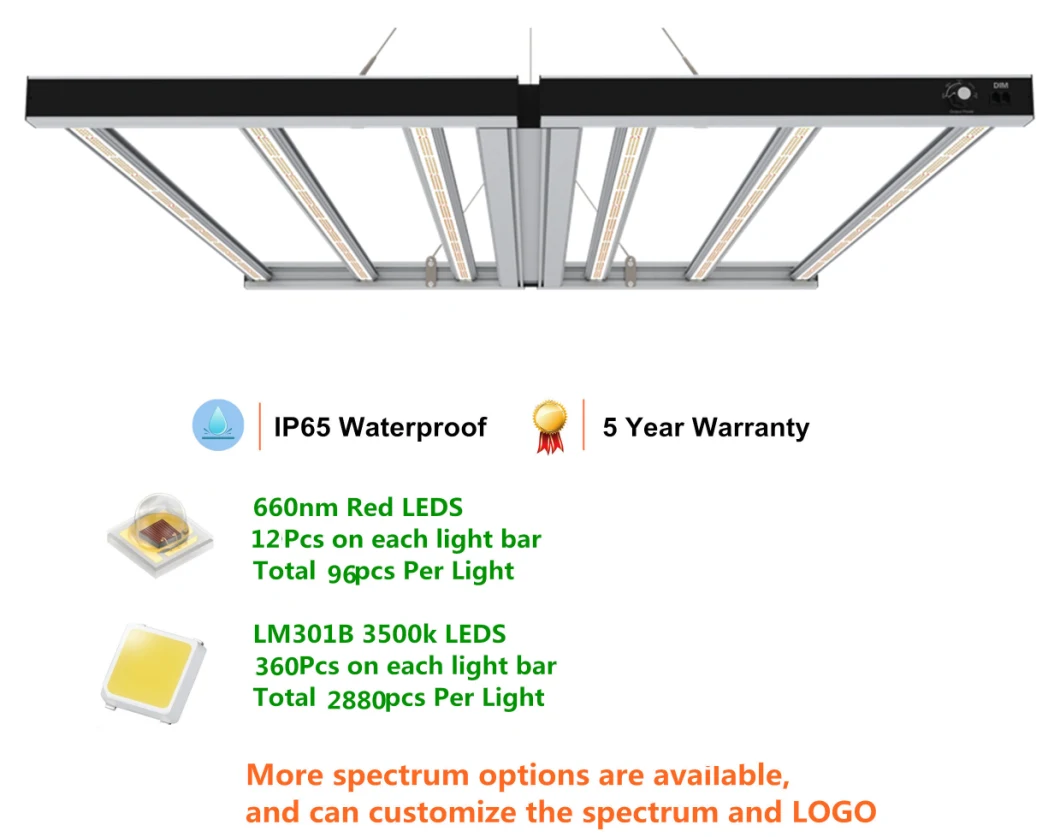 Vertical Farm Hydroponic Adjustable Fluence 660W 880W 1000W LED Grow Light