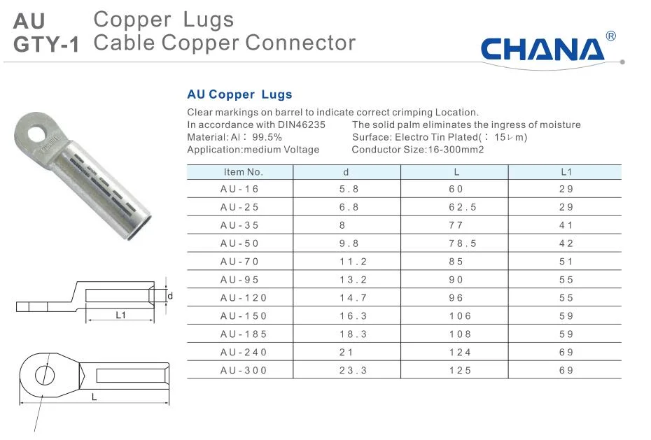 Au Copper Compression Lugs, Connecting Terminals, Cable Lugs, Sc Copper Terminals