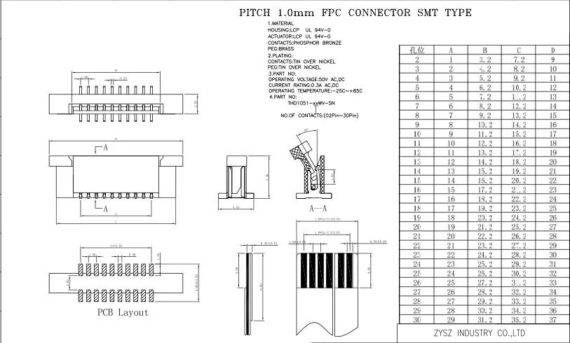 FFC/FPC Connector, Cabe Connecet, Zif, Fitting Nail: Brass