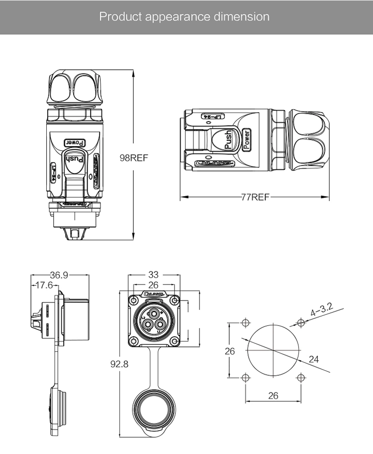 Inline Electrical Connectors/3 Pin Threaded Electrical Connectors for Automation Equipment, Machine Tools