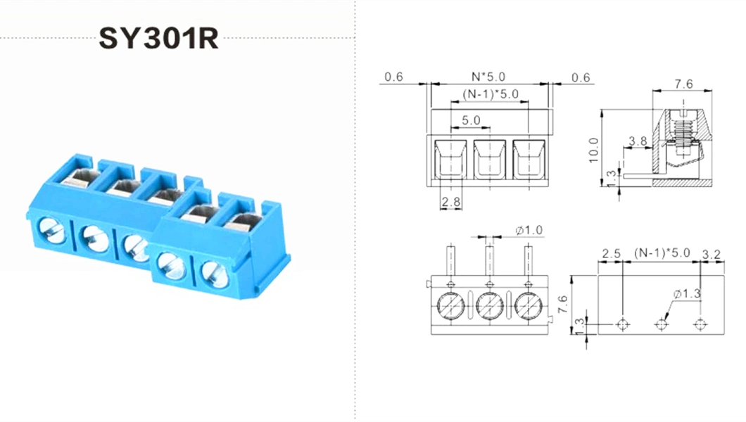 300r-03pin 5.0mm Blue Copper Connecting Terminals Lug Terminal Wire Connectors