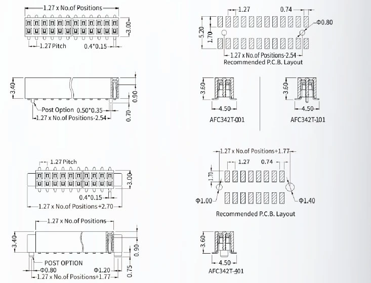 1.27mm Female Header SMT Type Without Post 2-40 Pin Connector